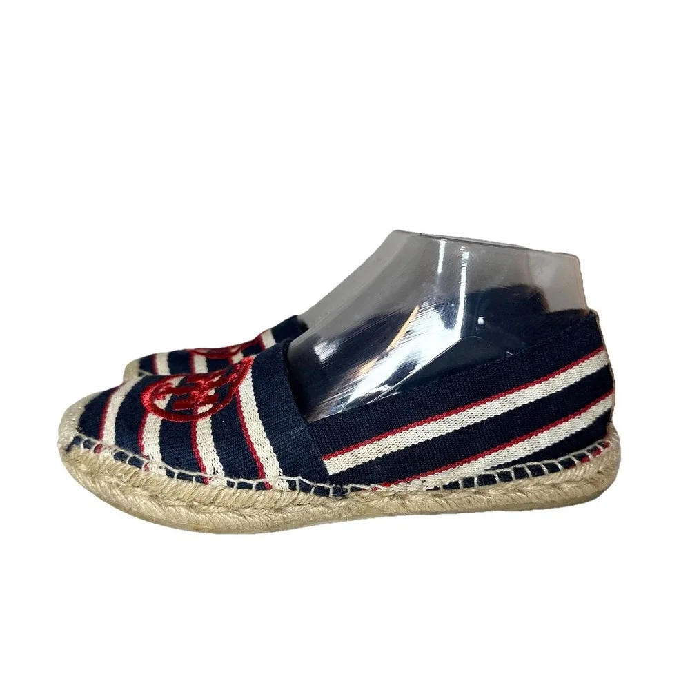 Tory Burch Womens SIZE 6 Striped Canvas Espadrilles Slip On Shoes Blue Red Beige